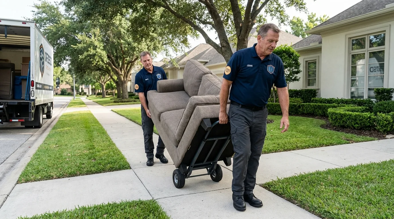 Local residential moving crew loading furniture in Lithonia, GA